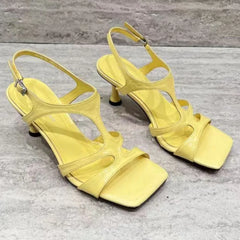 Cyflymder Women's Sandals 2025 Sexy Square Toe Buckle High Heels Basic Casual Party Pumps Women's Fashion Summer Sandals 35--42 Sizes