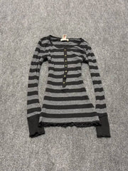 Cyflymder Fashion T-shirt Slim Y2k Vintage Punk Goth Stripe Harajuku Crop Top Winter Streetwear Femme Sweet Long Sleeves Casual Tees 2000s