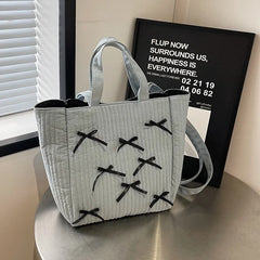 Cyflymder High Capacity Canvas Tote Bags Casual Sewing Thread Shoulder Bags for Women Hot Sale Versatile Bow Design Bolso Mujer