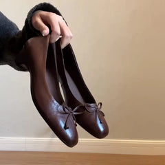 Cyflymder Retro Bow Round Toe Loafers Shoes Women Shallow Mouth Spring New Item Niche Soft Soled Women's Singles Shoes