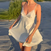 Cyflymder Sexy Lace Coat Slip Dress Set Women Solid See Through Long Blouse Sleeveless Backless Short Dresses 2025 Fashion Summer Fall Set