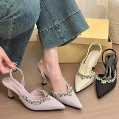 Cyflymder Fashion Rhinestone Design Women's Sandal Comfort Non-slip Pointed Toe Low Heel Ladies Loafers Elegant Women's Sandal 4567