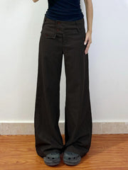 Cyflymder 90s Retro Button-up Striped Pants Women Low Rise Loose Wid-leg Casual Pants for Summer Streetwear y2k Aesthetic Trousers