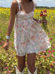 Cyflymder Women V-Neck Maxi Dress Sleeveless Ruffle Floral Print Boho Beach Dress Summer Casual Long Dress with Pockets