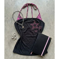Cyflymder Vintage Y2k Fake 2Piece Sling Goth Punk Streetwear Crop Top 2000s Slim Backless Summer Woman Clothes Grunge Fashion Emo Tee Chic