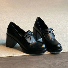 Cyflymder 8CM Silent High Heel Thick Sole Loafers Women's British Style Mary Jane Single Shoes Vintage Small Leather Shoes Women,34-40