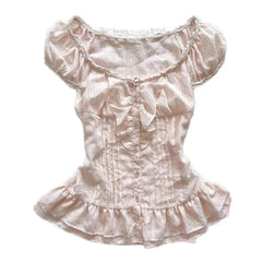 Cyflymder American Sweet Slim Spliced Lace O Neck Short Sleeve Blouse All Match High Street Y2k Buttons Clothes Summer Punk Draped Tops