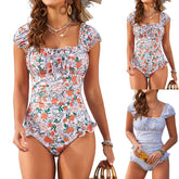 Cyflymder Printed Onsen One-piece Swimsuit Conservative Briefs Belly Covering Tankini Swimwear Female Fashion Fresh Style Bathing Set