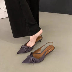 Cyflymder Summer's new sexy pointed-toe silk satin high heels, brand design bow elegant slim sandals, women's shoes, large size