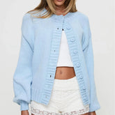 Cyflymder Autumn Winter Solid Color Chunky Knit Cardigan Women Casual Streetwear Single Breasted Lantern Sleeve Sweater Coat