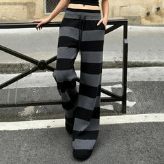 Cyflymder Autumn Winter Casual Street All Match Stretch Waist Lace Up Long Pants Y2k Constrast Color Striped Trousers Harajuku Soft Pant