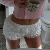 Cyflymder Summer American Sweet Spice Girl Puff Short Skirts Y2k Aesthetic Low Waist Tiered Lace All Match Shorts Harajuku Punk Short Pant