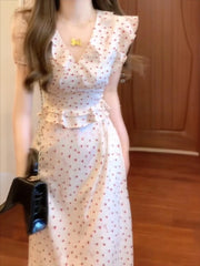 Cyflymder Women Dresses Sweet Flying Sleeve Ruffles Patchwork Polka Dot French Style Elegant Mermaid Dress Female Fashion