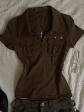 Cyflymder Coffee Colored ort Sve Ne T-irt Women's Summer Slim Fit Retro American Sle Waist Cinched Top Byao Girl