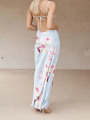 Cyflymder Women s Boho Floral Print Sleeveless Maxi Dress with Adjustable Spaghetti Straps and Back Tie Detail for Summer Beach Party