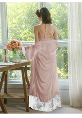 Cyflymder Lace Contrast Satin Nightgown Suit Women's Hollow Back Long Multi-color Suspender Home Wear