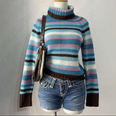 Cyflymder Fashion Rainbow High collar emo Y2K Woman Clothing Cute Female Sweater Sweet Aesthetic Knitwear Lovely Harajuku Classic Pullover