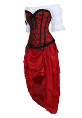 Cyflymder Corset 3 Piece Outfits for Women Steampunk Renaissance White Blouse Set Carnival Party Lace Up Boned Bustiers with Pirate Skirt