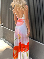 Cyflymder Holiday Floral Camis Dress Beach Style Sexy Slim Slash Neck Sleeveless Maxi Dresses For Women 2025 Summer Fashion Ladies