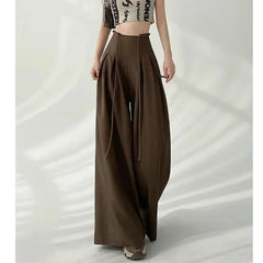 Cyflymder Streetwear Wide Leg Pants Women Korean Black High Waist Suit Pants Summer Fashion Elegant Lace Up Straight Trousers New