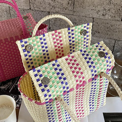 Cyflymder New Women's Woven Handheld Vegetable Basket Mother's Bag Vertical Style Beach Holiday Waterproof Handbags