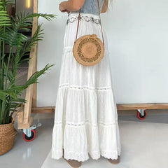 Cyflymder Spring Summer Vacation Half Skirts Sexy Lace Spliced Hollow Out Elastic Waist Long Skirts New Fashion Bohemian Beach Skirts