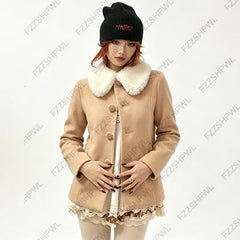Cyflymder Retro Preppy Short Coat Korean Chic Sweet Lolita Style Sweet girls Buttons Bow Pocket Design Autumn Winter Ladies Outerwear