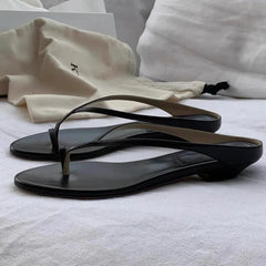 Cyflymder Women's Minimalist Thin Strap Sandals New Summer Flip Flops Elegant Clip Toe Flat Slides Casual Beach Shoes for Ladies