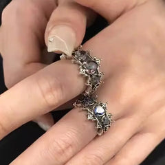 Cyflymder Vintage Distressed Heart-shape Zircon Metal Ring Retro Trendy Dark Goth Medieval Style Adjustable Unisex Rings for Couple Friend