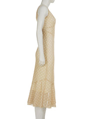 Cyflymder Holiday Dot Printed Plaid Mesh Bodycon Dress See Through Deep V-Neck Sleeveless Midi Dresses For Women Summer Fashion