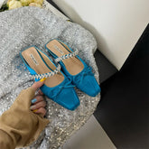 Cyflymder Shoes Square heel Glitter Slides Butterfly-Knot Cover Toe Ladies' Slippers Block Jelly Summer Butterfly-knot Crystal Shoes Woman