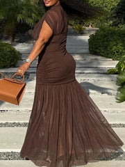 Cyflymder Summer Sexy Women's Sleeveless Pleated Midi Dress Chic Splicing Design Zipper Tulle Dress for Beach Party Elegant Mujer