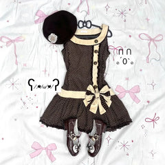 Cyflymder New Y2K French Retro Polka Dot Print Summer Slim Dress Sweet Bow Appliques Sleeveless Dress Harajuku Buttons Design Punk Clothes