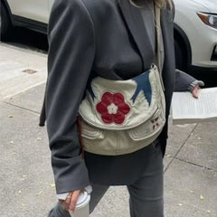 Cyflymder Harajuku Flame Floral Aesthetic Saddle Bag Women Fashion Versatile Shoulder Crossbody Purse Ladies Commuter Spacious Tote Bag