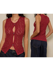 Cyflymder Women s Sleeveless V-Neck Knit Top with Button Detail Solid Color Fit Casual Tank Vest Summer Fashion Blouse