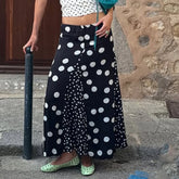 Cyflymder Contrasting Polka Dot Patchwork Elegant A-Line Knit Skirt Summer Vacation Beach Low-Rise Skirt Streetwear Women Clothes