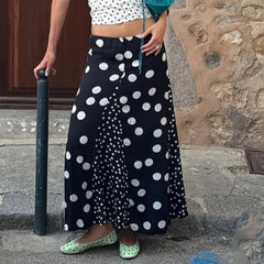 Cyflymder Contrasting Polka Dot Patchwork Elegant A-Line Knit Skirt Summer Vacation Beach Low-Rise Skirt Streetwear Women Clothes