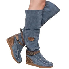 Cyflymder Vintage Women Boot Casual Knee Boots Women High-heeled Shoes Thermal Overshoes High Boot Zapatos Mujer Sapato
