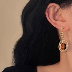 Cyflymder Retro Metal Asymmetrical Long Crystal Stud Earrings for Women European American Style Jewelry Party Travel Accessories