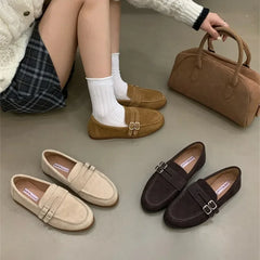 Cyflymder Retro French Style Smooth Leather Flats Women's Single Shoes Autumn Collection Comfortable Casual Loafers For Ladies