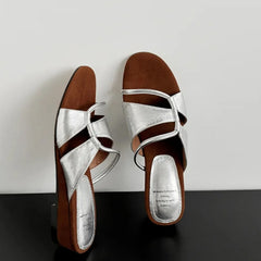 Cyflymder Slippers Casual Elastic band Low Shoes Woman 2025 On A Wedge Luxury Soft Fabric Slides Hoof Heels Leisure Retro Rubber Rome PU