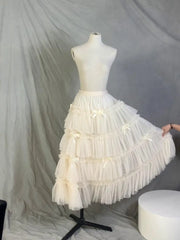 Cyflymder Sweet Lolita Style Lace Ruffles Mesh Bow Ball Gown Princess Cake Skirt Women Luxury Stage Performance Evening Party Tulle Skirt