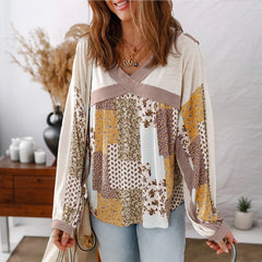 Cyflymder Autumn Patchwork Floral Printed Long Sleeve Blouses Shirts For Women Casual Oversize Loose Gypsy Blusas Boho Beach Ladies Tops