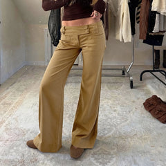 Cyflymder Safari Style Casual Basic Solid Cargo Jeans Slim Low-Waisted Straight Pants Women Autumn Winter Fashion Streetwear Ladies