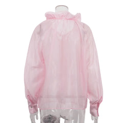 Cyflymder Fashionable Office Women's Shirt Scarf Collar Long Sleeves Patchwork Perspective Temperament Loose Blouse Female