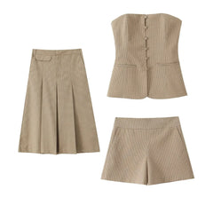 Cyflymder Fashionable Street Style Plaid Three-Piece Suit For Women European And American Style Women's Skirt Set