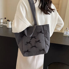 Cyflymder High Capacity Canvas Tote Bags Casual Sewing Thread Shoulder Bags for Women Hot Sale Versatile Bow Design Bolso Mujer