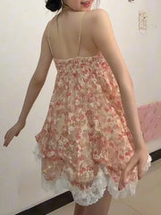 Cyflymder French Pure Desire Lace Sweet Bud Dress Women New Harajuku Cute Slim Print Suspender Dresses Aesthetic Sexy Vintage Clothes
