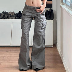 Cyflymder Chic Gray Cargo jeans Y2k Streetwear Casual Loose Denim Pants For Women Aesthetic 90s Low Waist Straight-leg Trousers