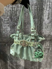 Cyflymder Sweet Cool Green Underarm Bag Y2k Hot Girls Pu Leather Large Capacity Shoulder Tote Bag Women Fairycore Aesthetic Handbag Chic